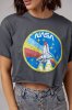 Укорочена жіноча футболка з принтом Nasa - 1259 темно-сірий