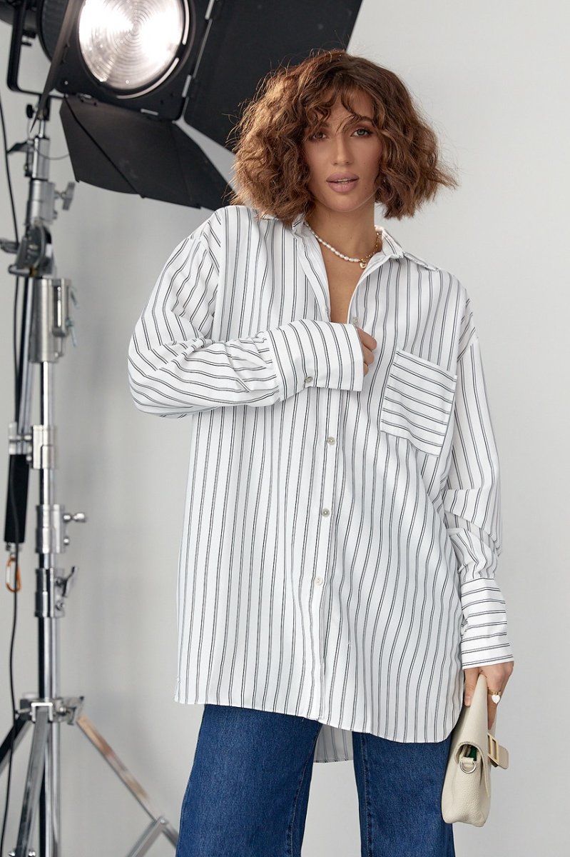 Подовжена сорочка oversize в смужку - 3304 білий