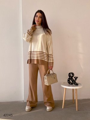 Жіночий в'язаний костюм оверсайз 42245 кемел